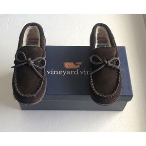 VINEYARD VINES Size 13 Boy's PEAKS PLAID Shearling MOC Shoes Slipper
